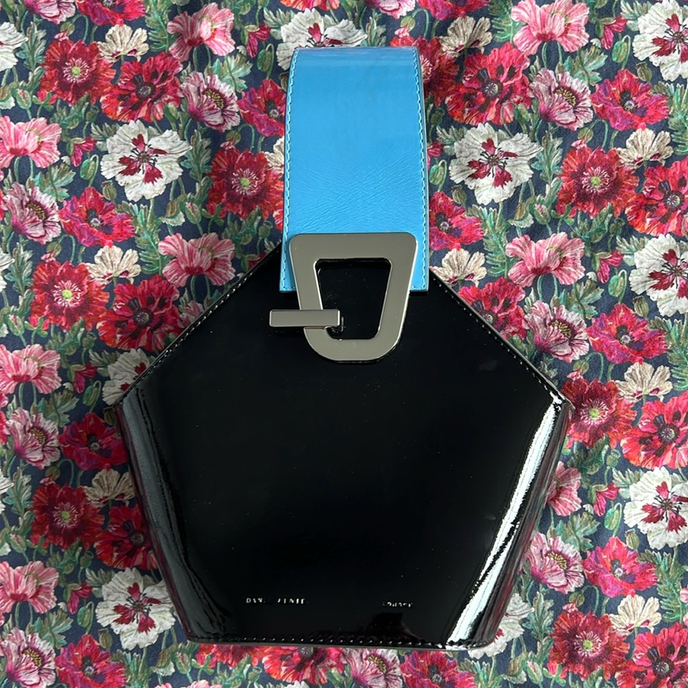Patent Blue & Black Danse Lente London Johnny Bag